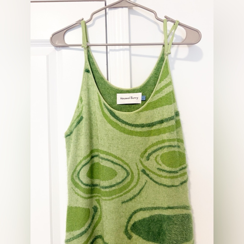 House of Sunny Hockney Green Abstract Knit Midi Dress - Picture 3 of 6